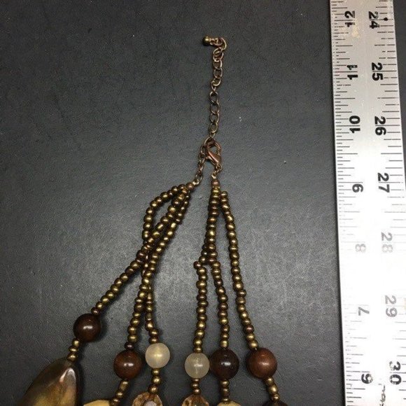 Chunky Triple Statement Necklace Copper Brown Beige Seed Beads Retro BoHo - Picture 7 of 7